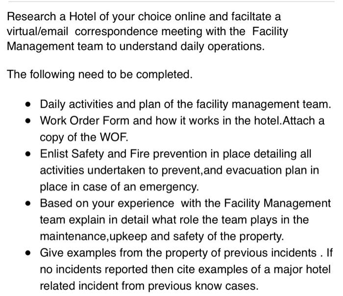 Research a Hotel of your choice online and