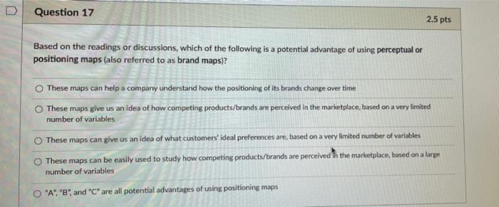 Question 17 2.5 pts Based on the readings or