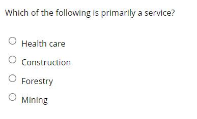 Which of the following is primarily a service? O