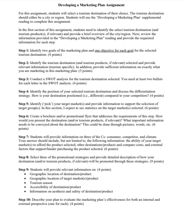 Developing a Marketing Plan Assignment For this