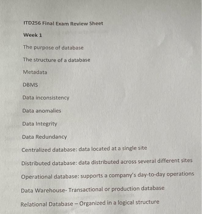 i need help in this please ITD256 Final Exam
