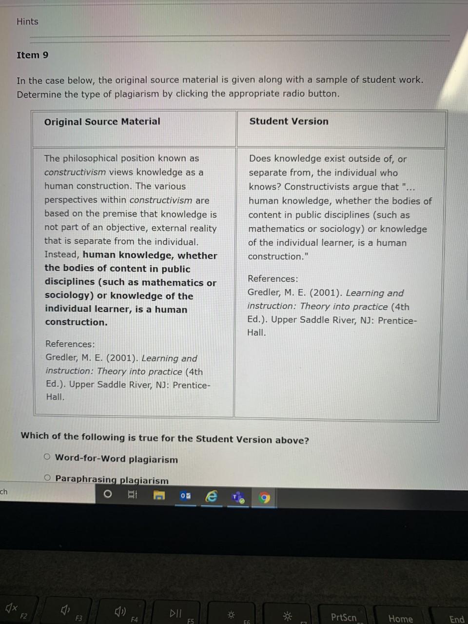 Hints Item 9 In the case below, the original