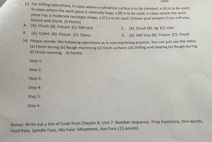 Date: 13. For milling operations, in cases where
