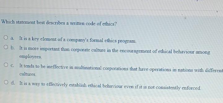 Which statement best describes a written code of