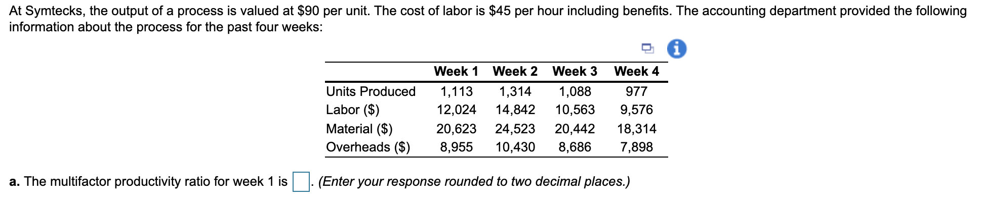 At Symtecks, the output of a process is valued at