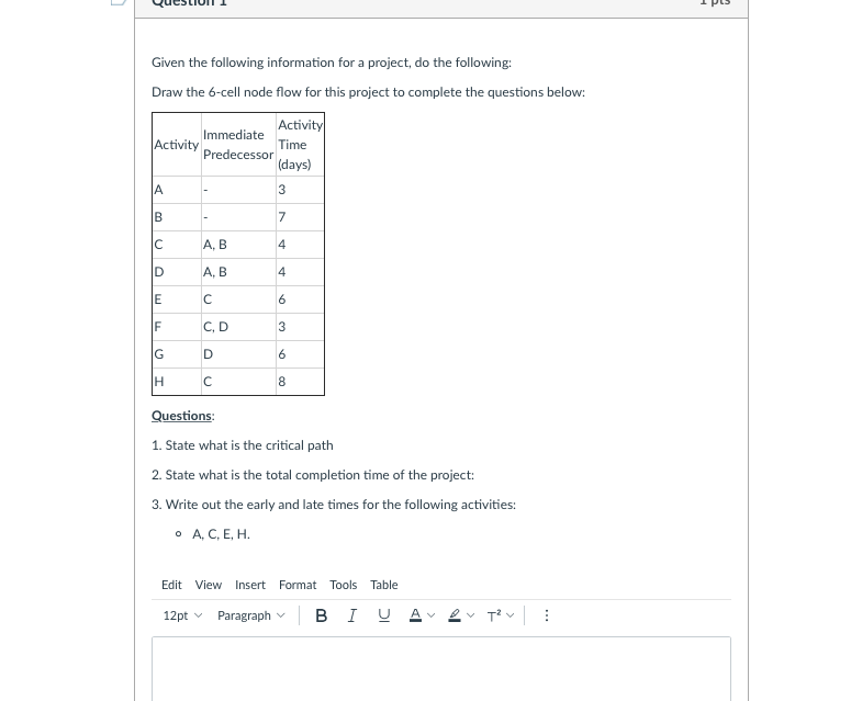 0 pus Given the following information for a