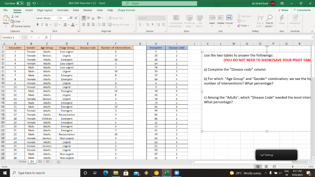 Use the two tables to answer the followings: (YOU