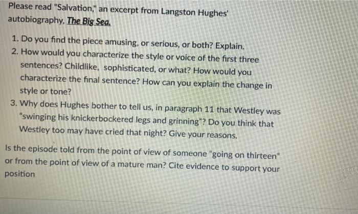 Please read "Salvation," an excerpt from Langston