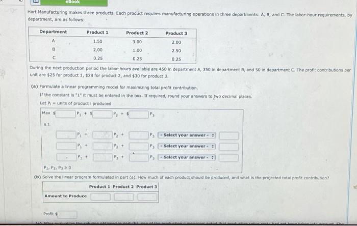 ebook Hart Manufacturing makes three products.