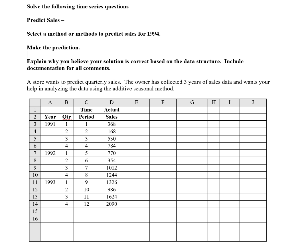 A store wants to predict quarterly sales. The