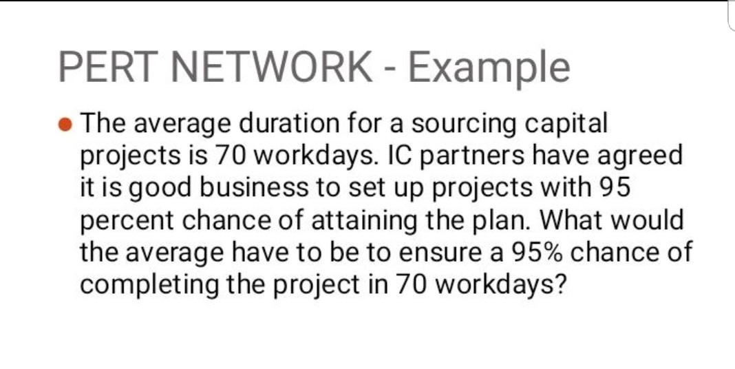 PERT NETWORK - Example The average duration for a
