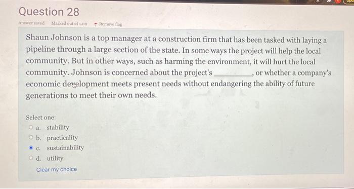 Question 28 Answer ved Marked out of 1,00. Remove