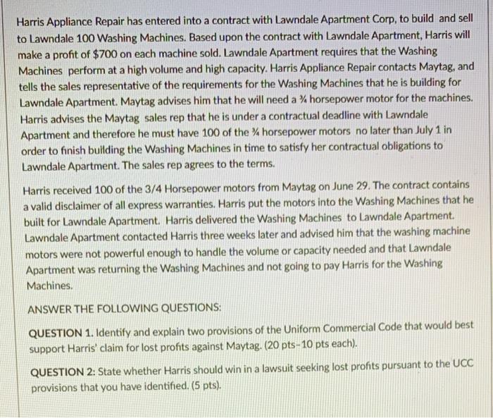 Harris Appliance Repair has entered into a