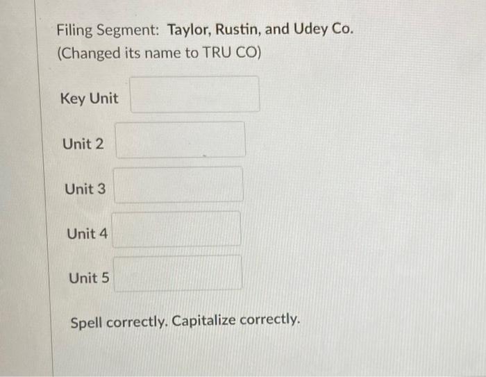 Filing Segment: Taylor, Rustin, and Udey Co.