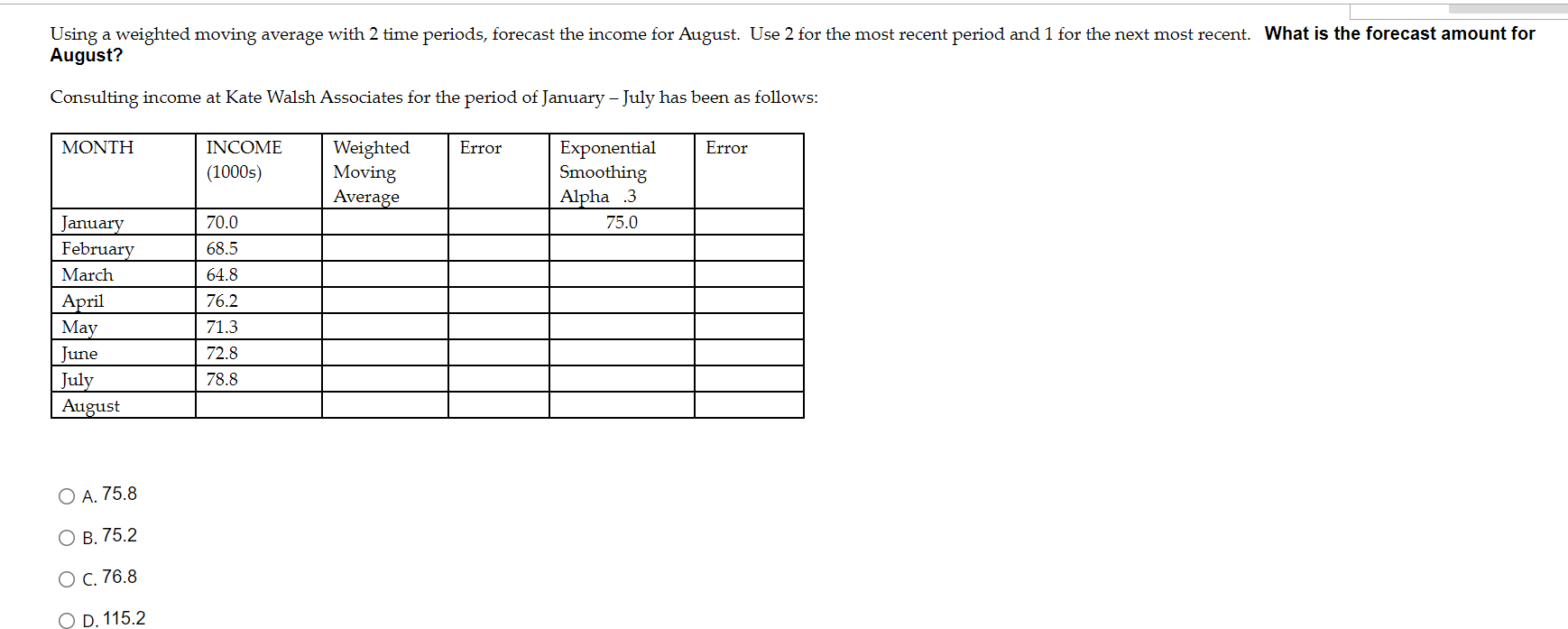 Using a weighted moving average with 2 time