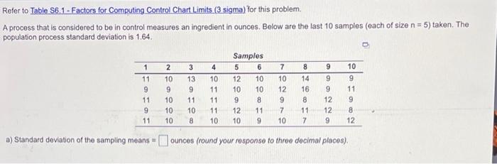 Refer to Table S6.1 - Factors for Computing
