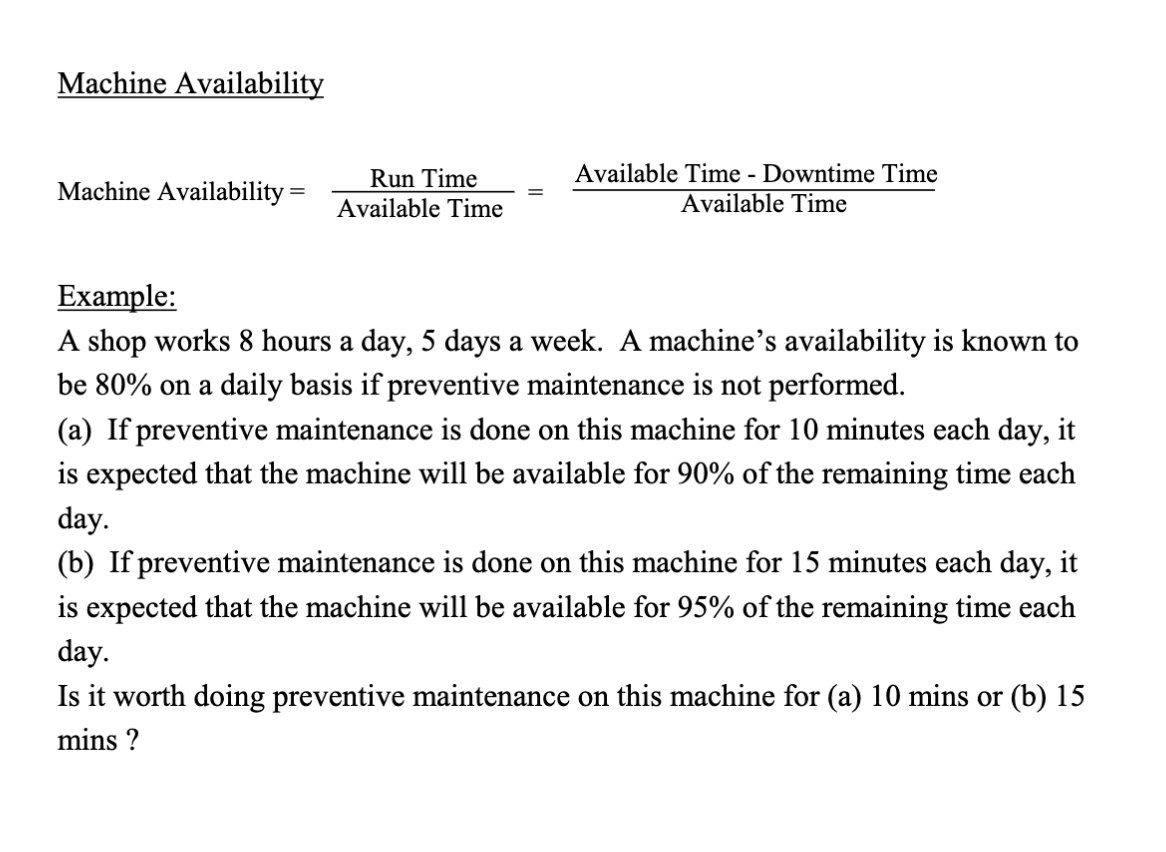 Machine Availability Machine Availability Run