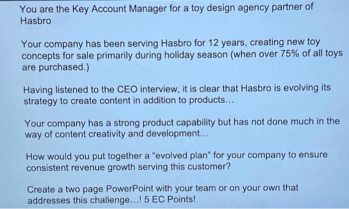 KEY ACCOUNT MANAGER CHALLENGE! HELP! use map