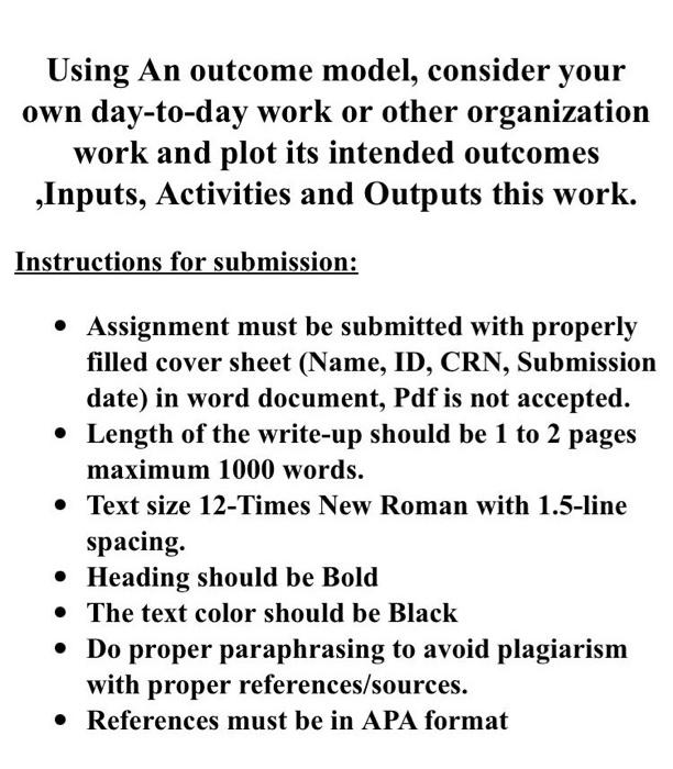 need answer Using An outcome model, consider your