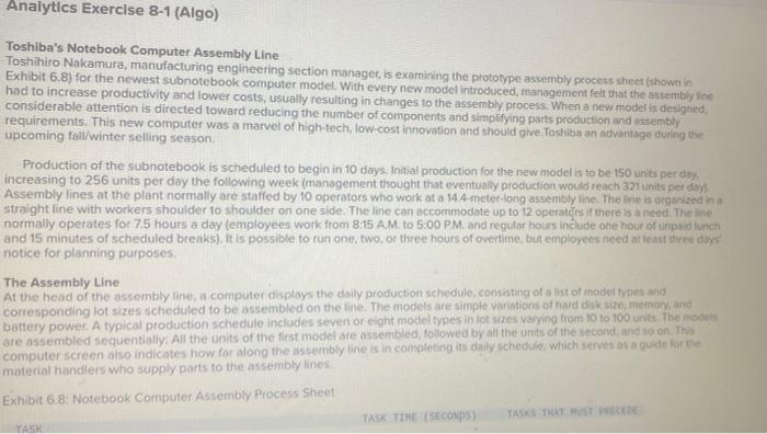 Analytics Exercise 8-1 (Algo) Toshiba's Notebook