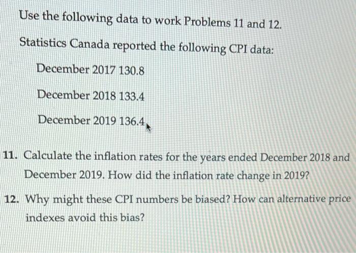 ECONOMICS Use the following data to work Problems