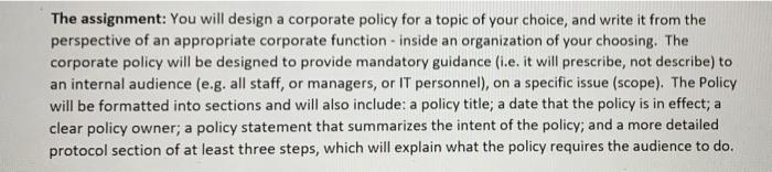 The assignment: You will design a corporate