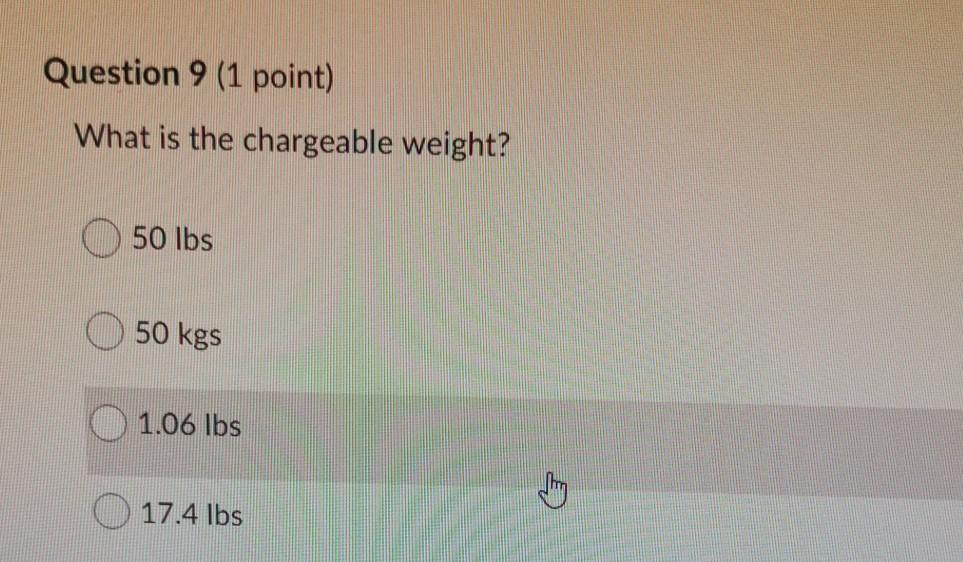 Question 9 (1 point) What is the chargeable