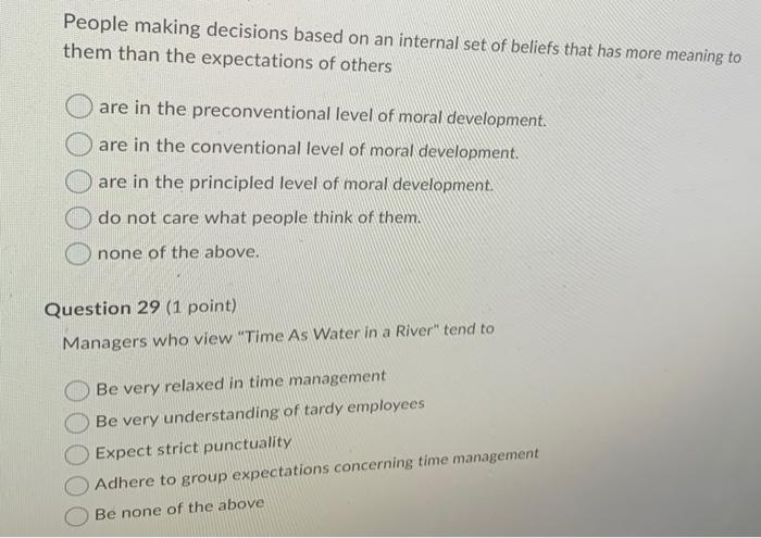 People making decisions based on an internal set