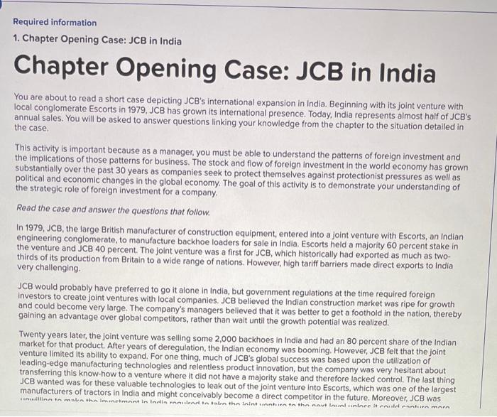 1a. JCB's joint venture in India with local