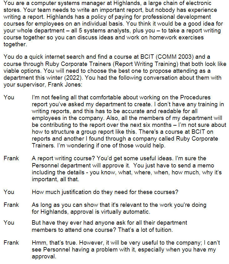 Write a 2-3 page memo report to the Personnel