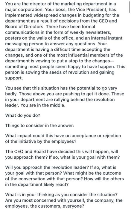 discussion about it You are the director of the