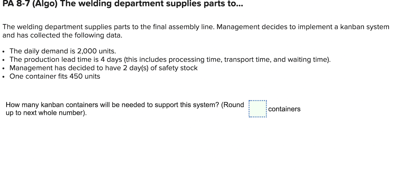 PA 8-7 (Algo) The welding department supplies