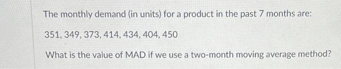 The monthly demand (in units) for a product in