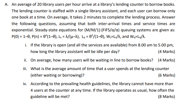 A. An average of 20 library users per hour arrive