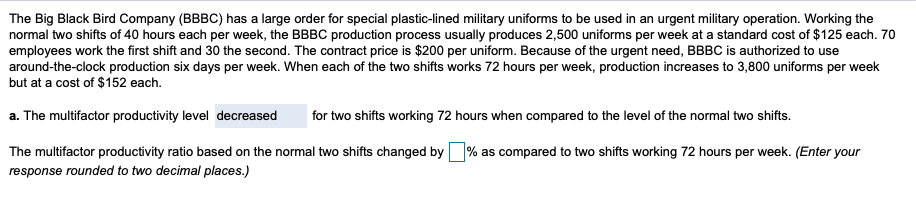 The Big Black Bird Company (BBBC) has a large