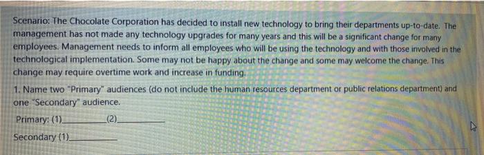 Scenario: The Chocolate Corporation has decided