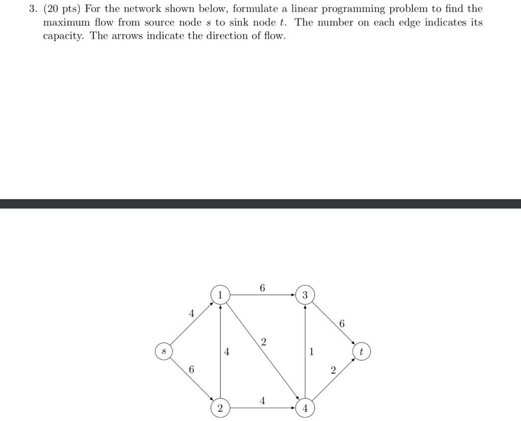 3. (20 pts) For the network shown below,