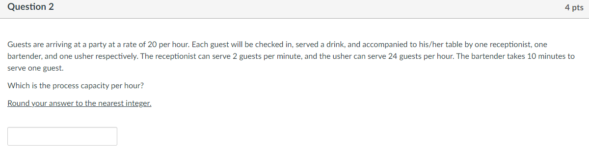 Question 1 4 pts One employee is in charge of the