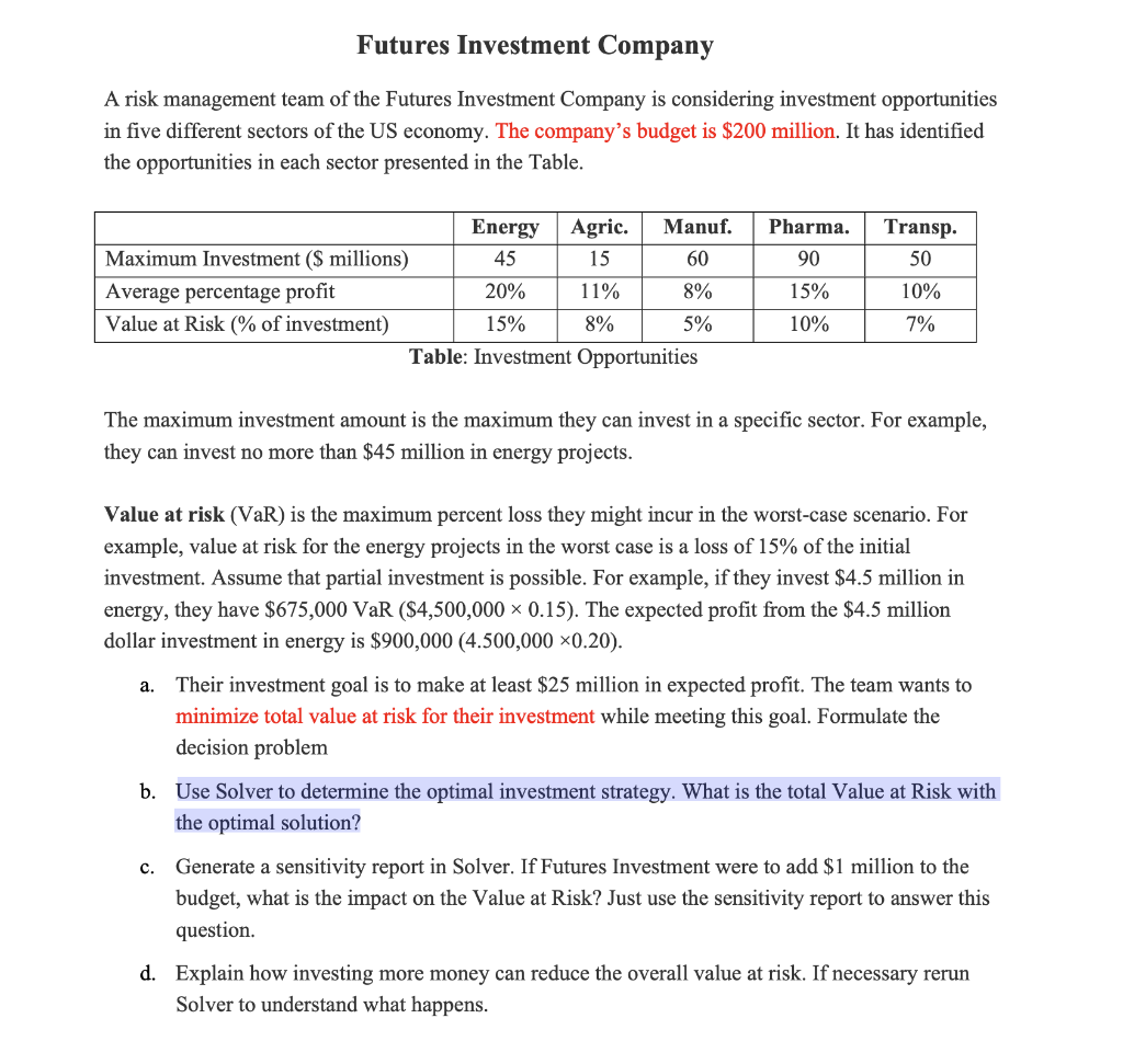 Futures Investment Company A risk management team