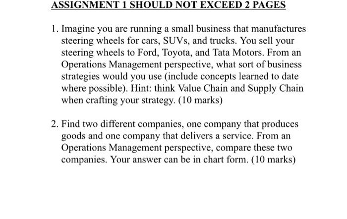 ASSIGNMENT 1 SHOULD NOT EXCEED 2 PAGES 1. Imagine