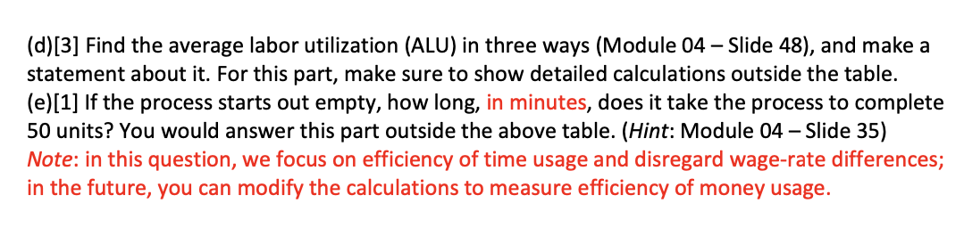 QUESTION 25 (10 points) Efficiency Measurements