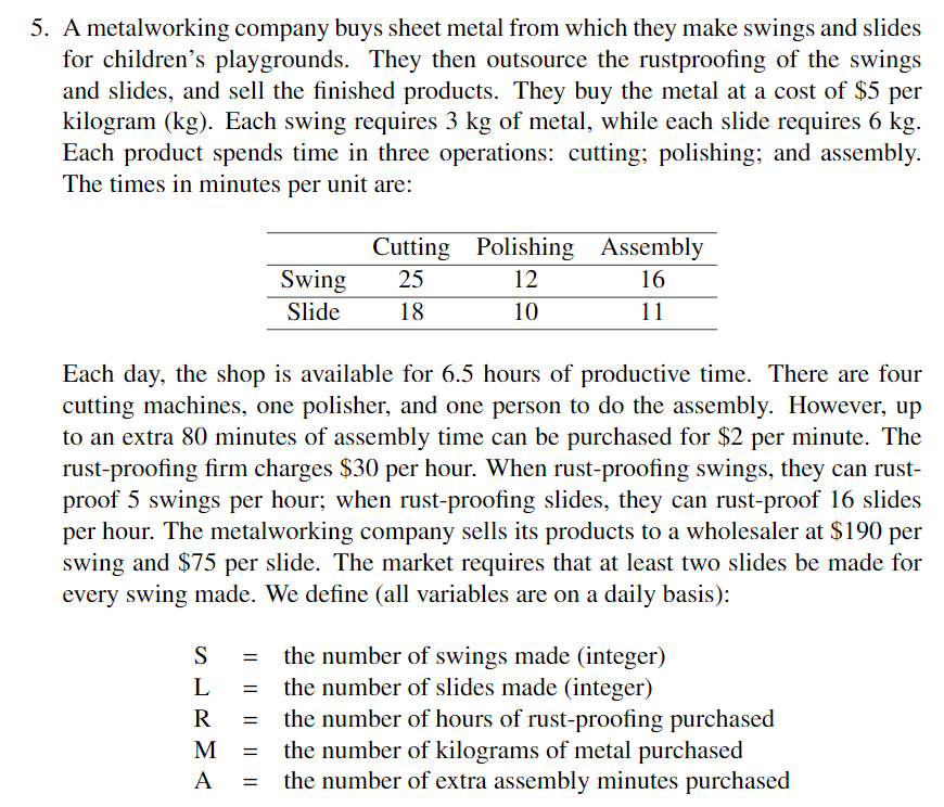 A) Formulate an algebraic model for the problem.