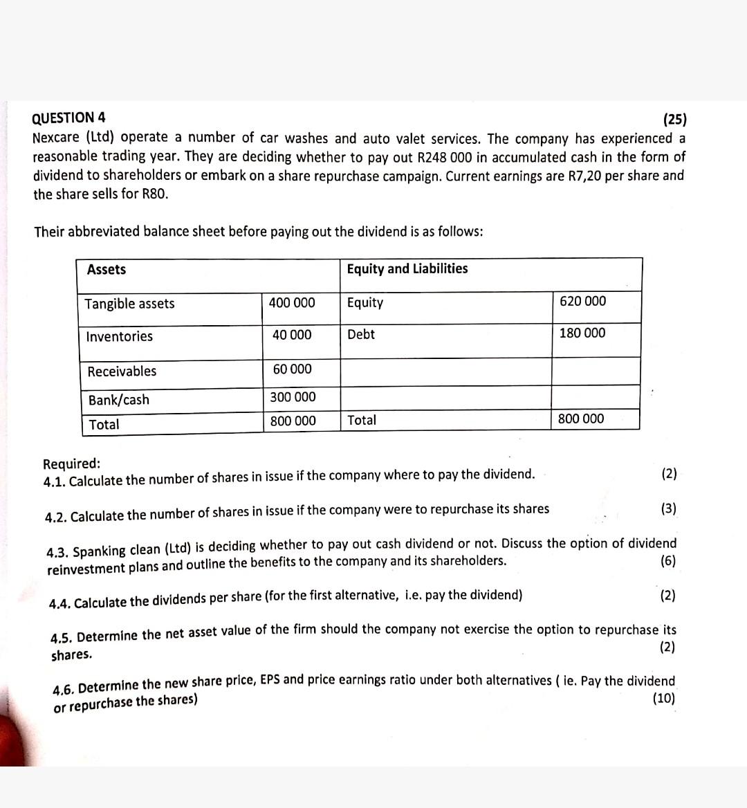 QUESTION 4 (25) Nexcare (Ltd) operate a number of