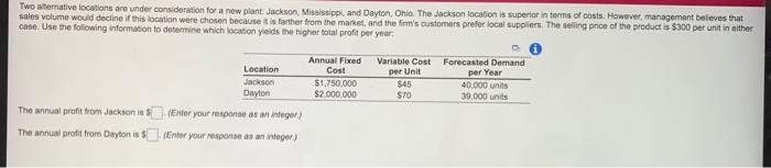 Two alternative locations are under consideration