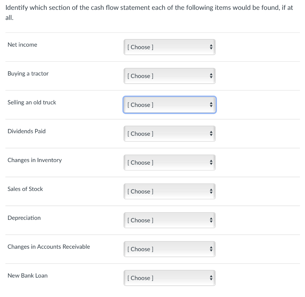 Identify which section of the cash flow statement