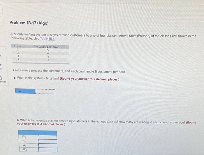 Problem 18-17 (Algo) A priority waiting system