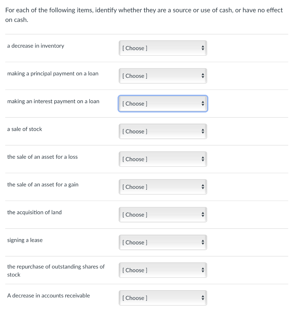 For each of the following items, identify whether