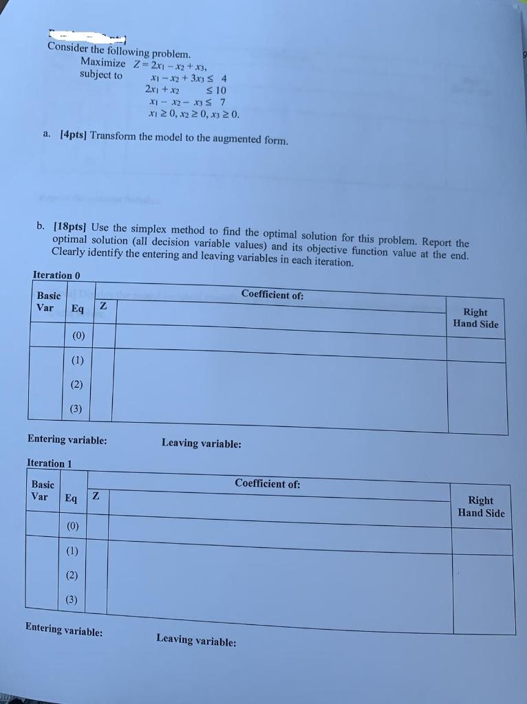 Consider the following problem. Maximize Z=2x1 -