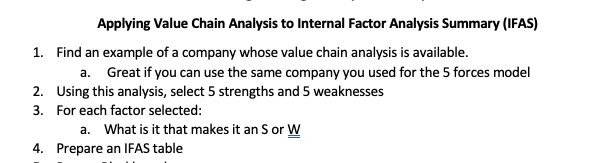 Applying Value Chain Analysis to Internal Factor