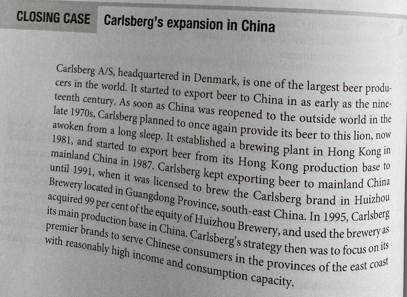 Case study: Carlsberg's expansion in China.